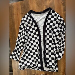 3X Checkered Black and White Open Cardigan
